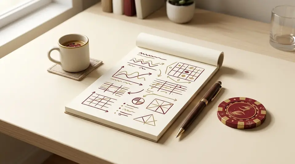 Editorial workspace with roulette notes and a notepad