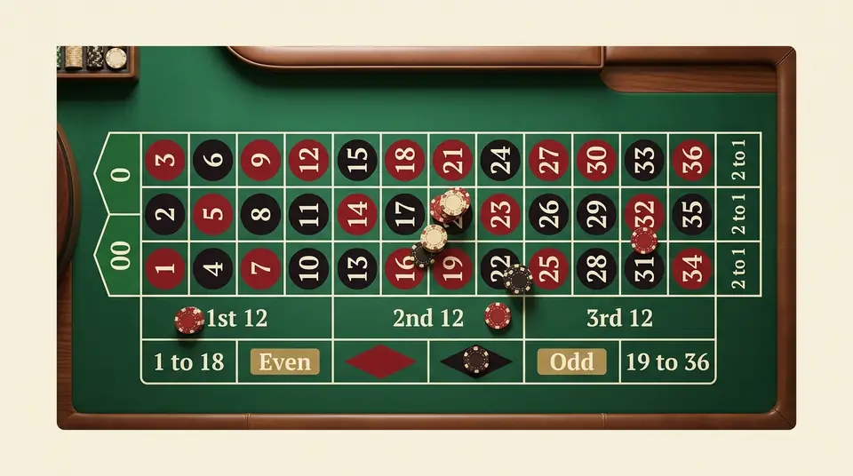 Roulette table layout diagram showing inside and outside betting areas