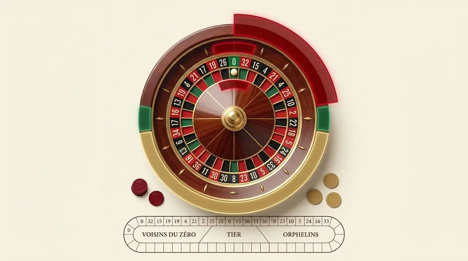 Roulette wheel sectors diagram with Voisins du Zéro, Tiers, Orphelins and Jeu Zéro